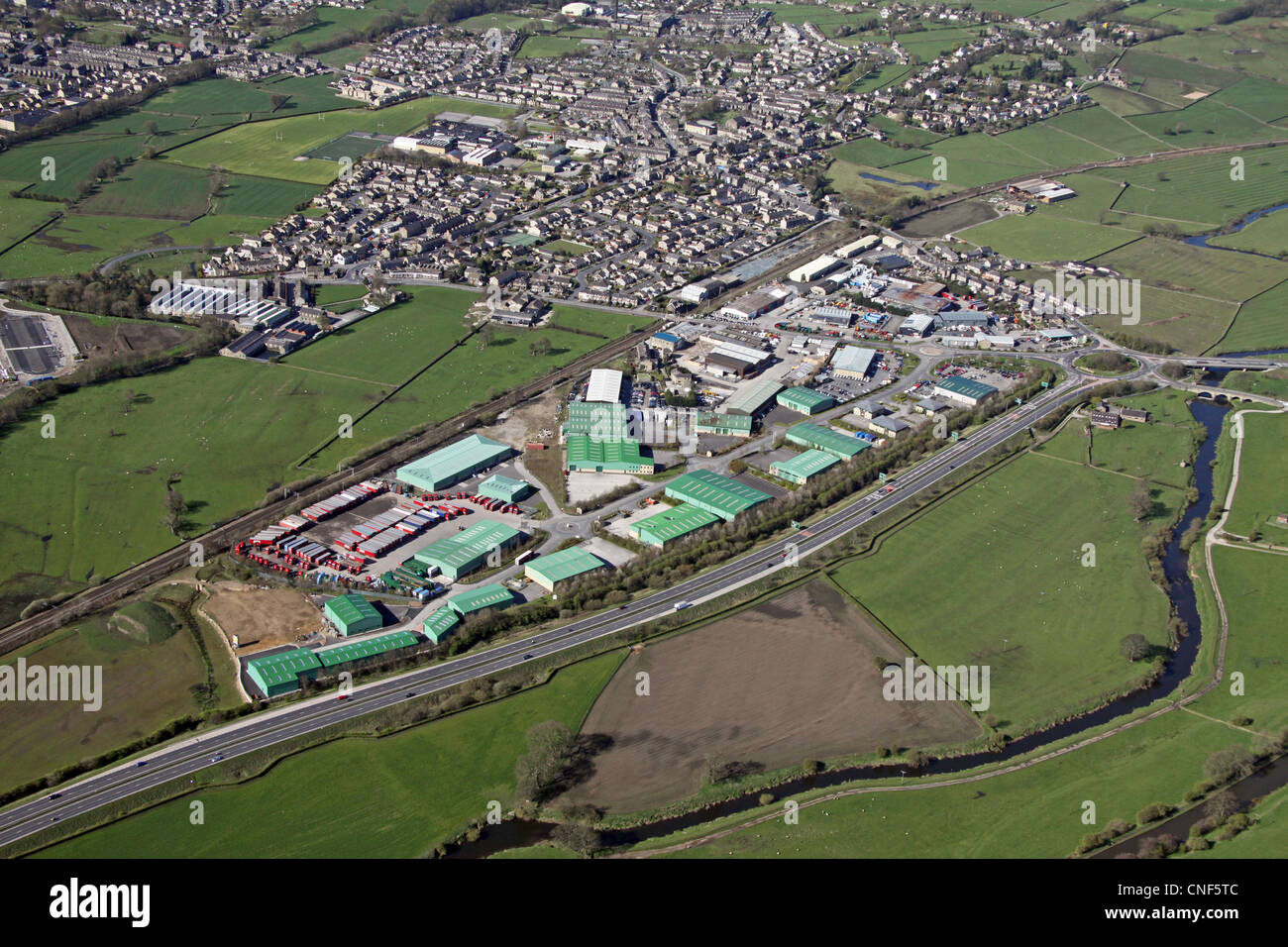 aerial view of an industrial estate at Cross Hills in Airedale near