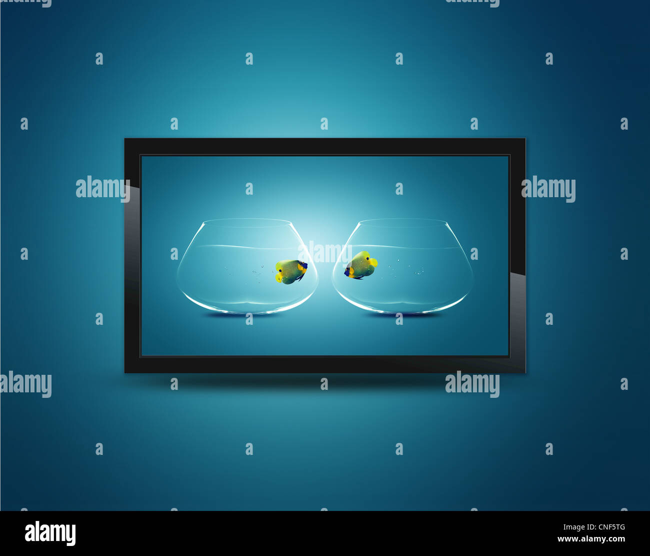 Black LCD tv screen hanging on a wall Stock Photo
