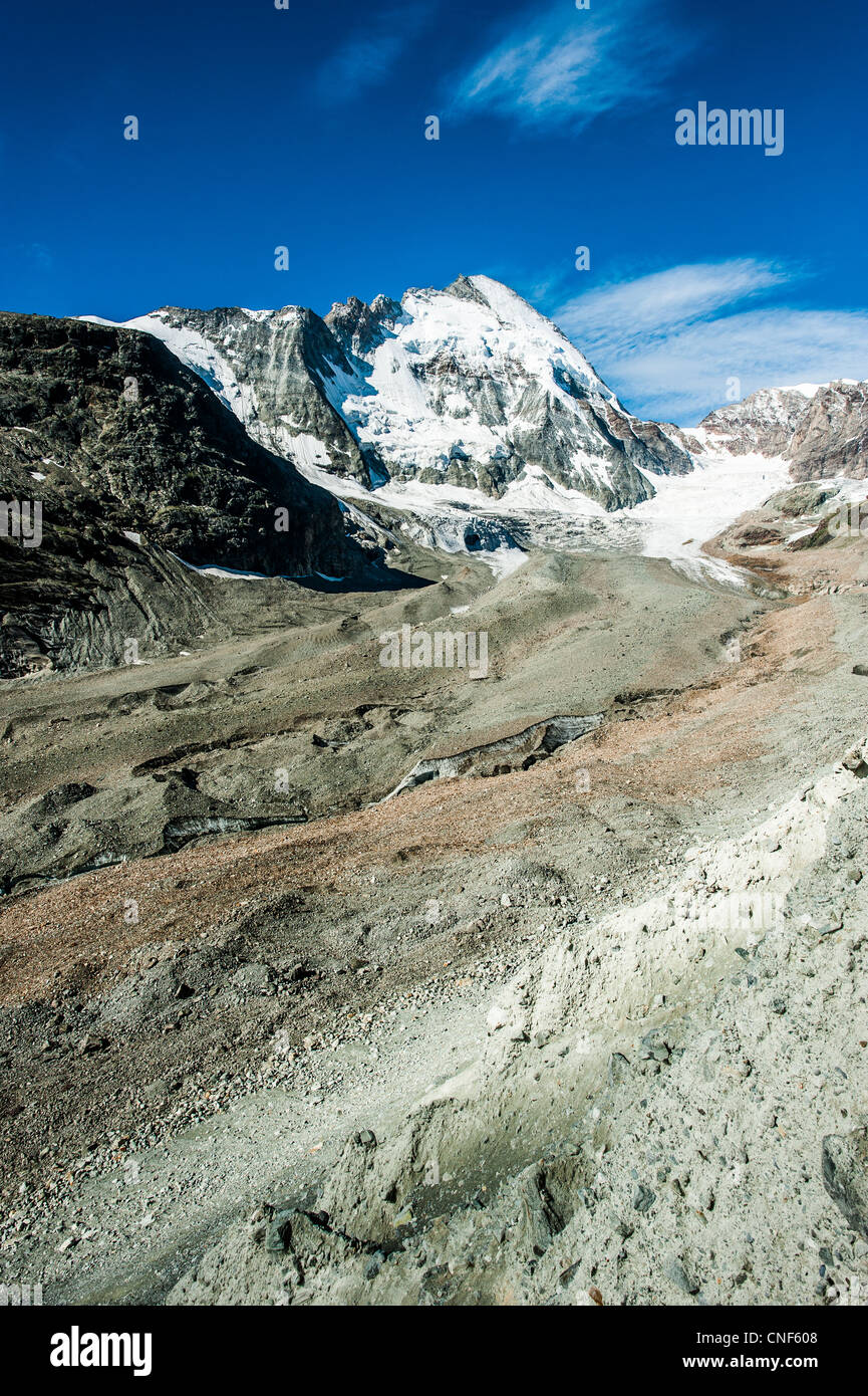 Dent d'Hérens (4171m) mountain peak with glacier moraine, Zermatt, Switzerland Stock Photo
