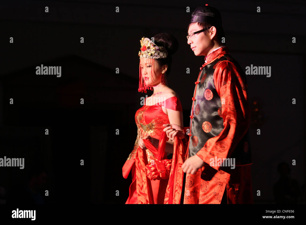 traditional Chinese wedding outfits couple Stock Photo