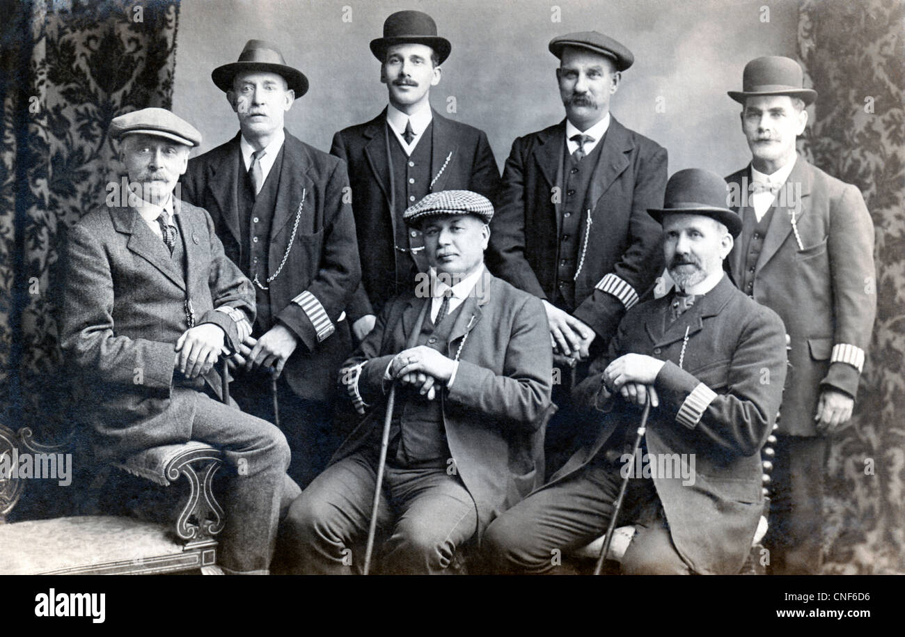 A vintage photograph taken in 1915 of the seven men of the Special Constables, in Dover, England. Stock Photo