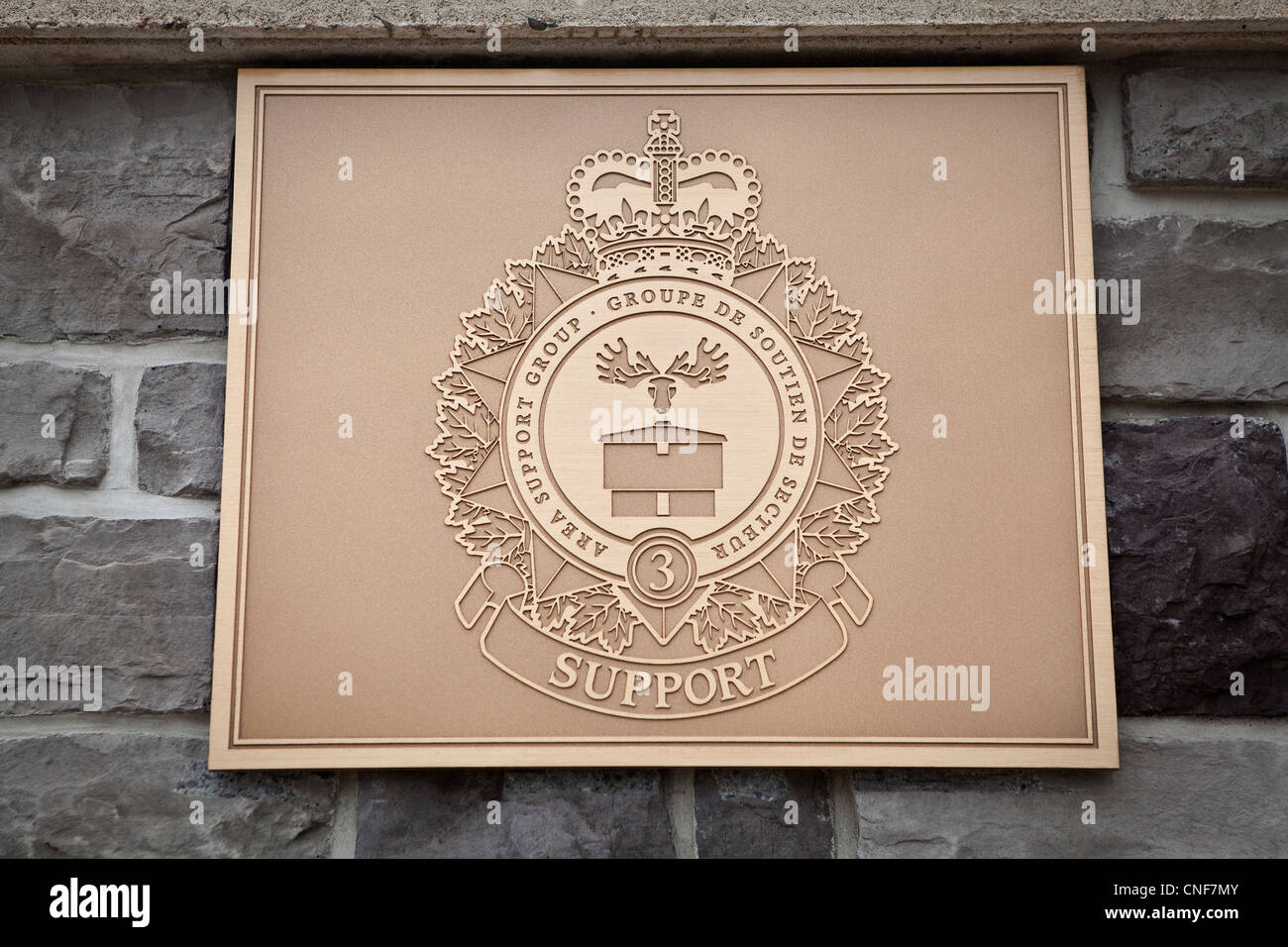 Area Support Group badge is pictured in CFB Gagetown, New Brunswick Stock Photo