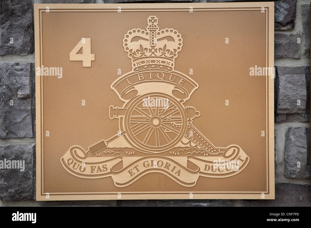Royal Regiment of Canadian Artillery badge is pictured in CFB Gagetown, New Brunswick Stock Photo