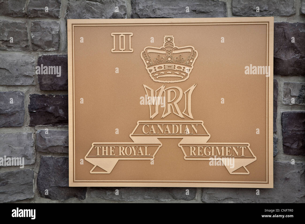 VRI Royal Canadian Regiment badge is pictured in CFB Gagetown, New Brunswick Stock Photo