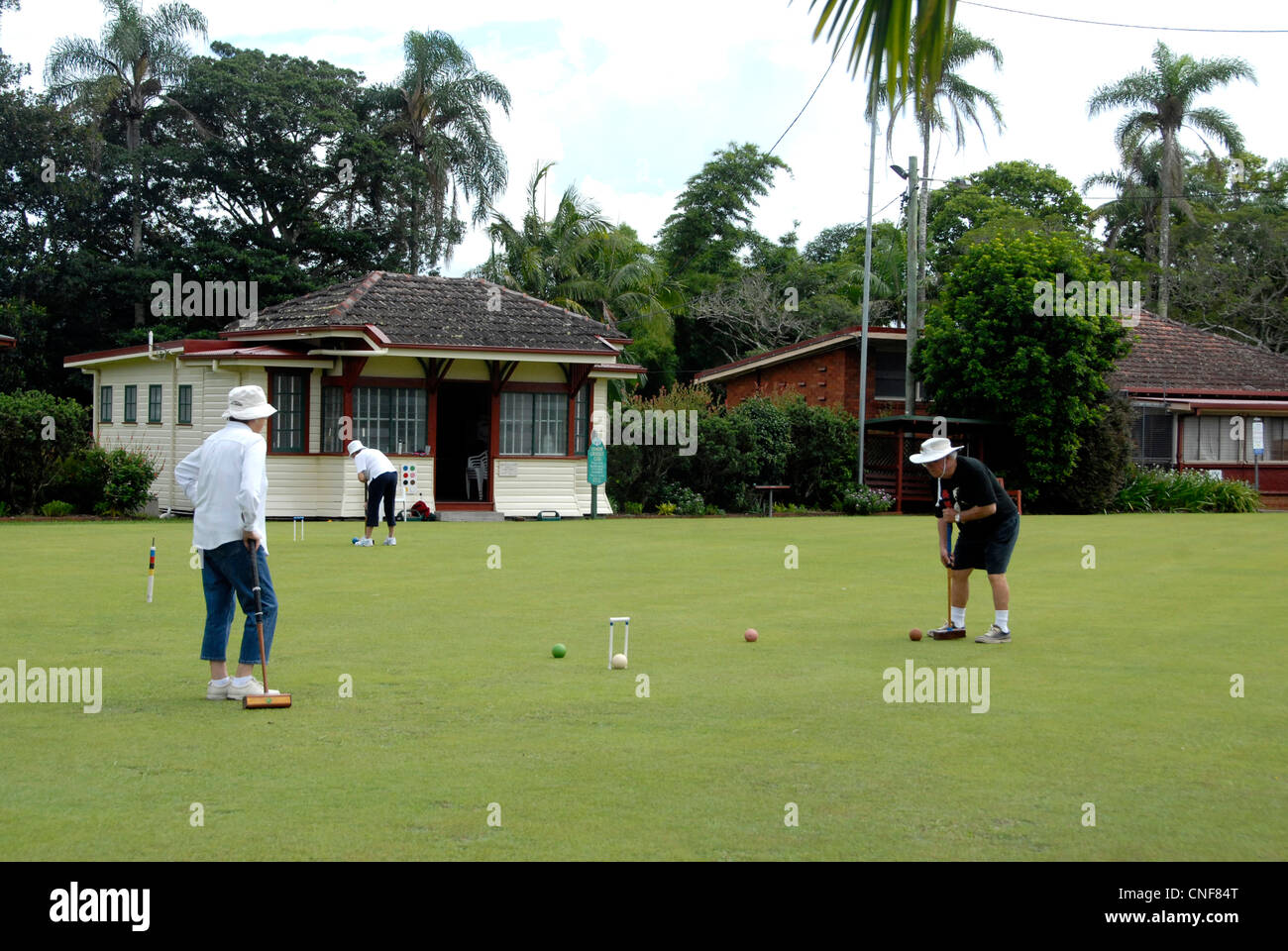 Senior citizens playing croquet at club in Lismore, NSW, Australia