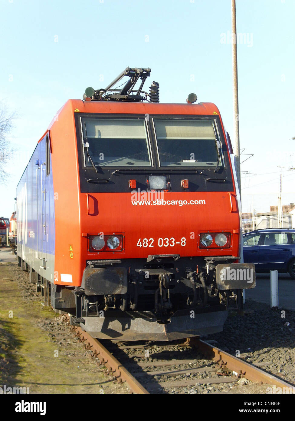 An electric locomotive TRAXX F140 of the Swiss railway line SBB Cargo Stock Photo