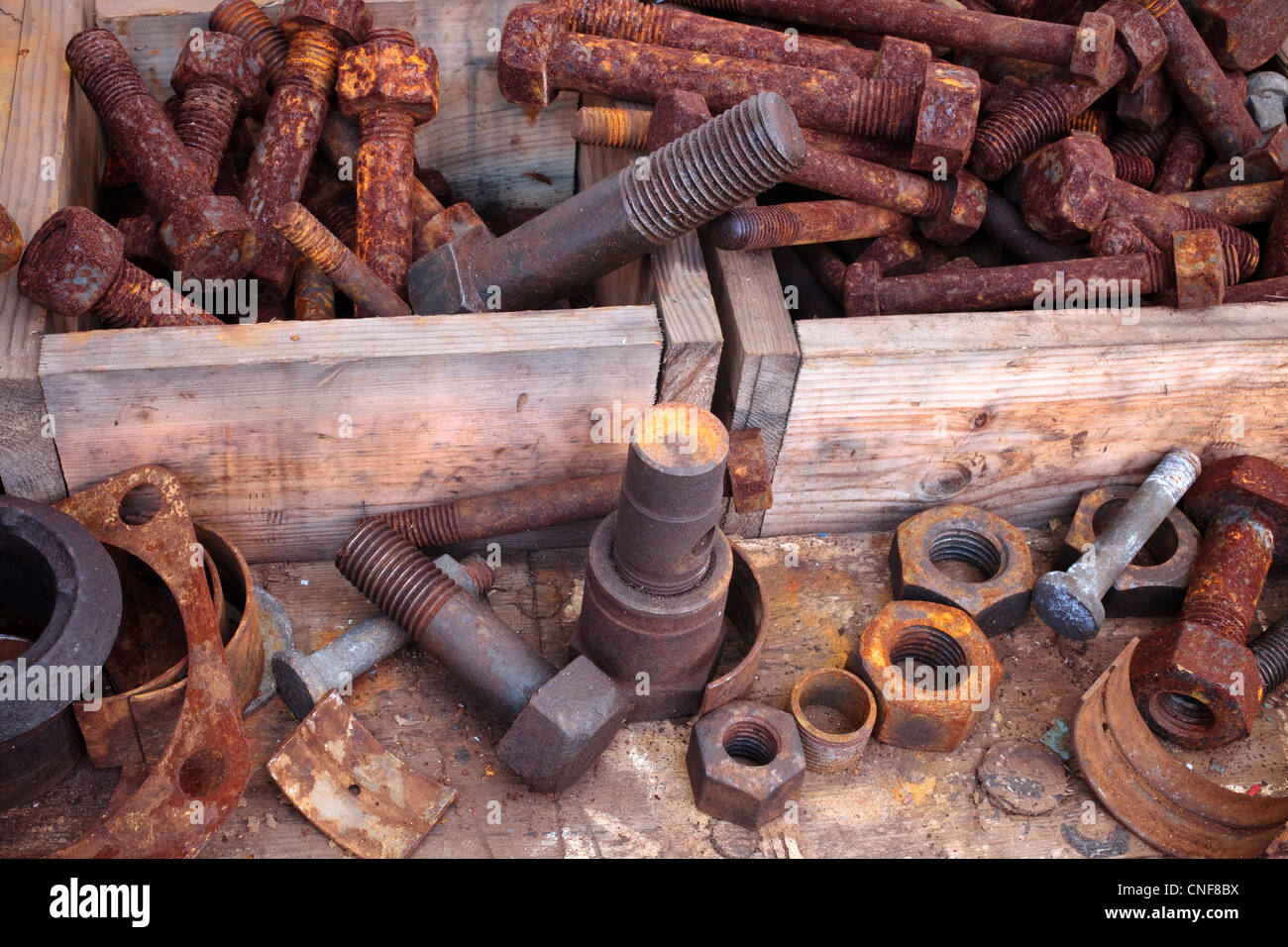 Boxes of old nuts and bolts Stock Photo Alamy