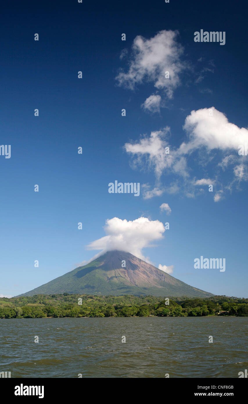 Volcano Conception vulcano Concepciòn Nicaragua Isla Ometepe island on Lake Nicaragua  puffing clouds on bright sunny day Stock Photo