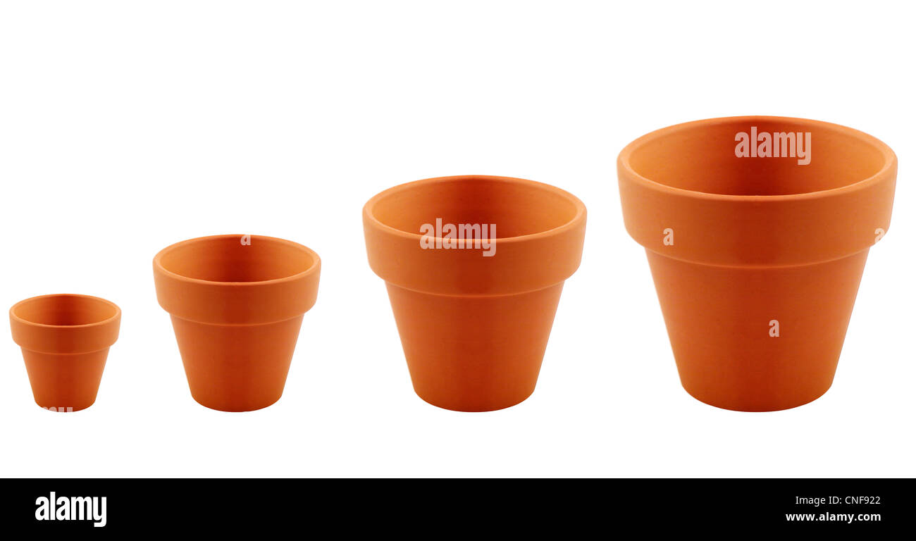set of clay garden pot isolated on white background Stock Photo - Alamy