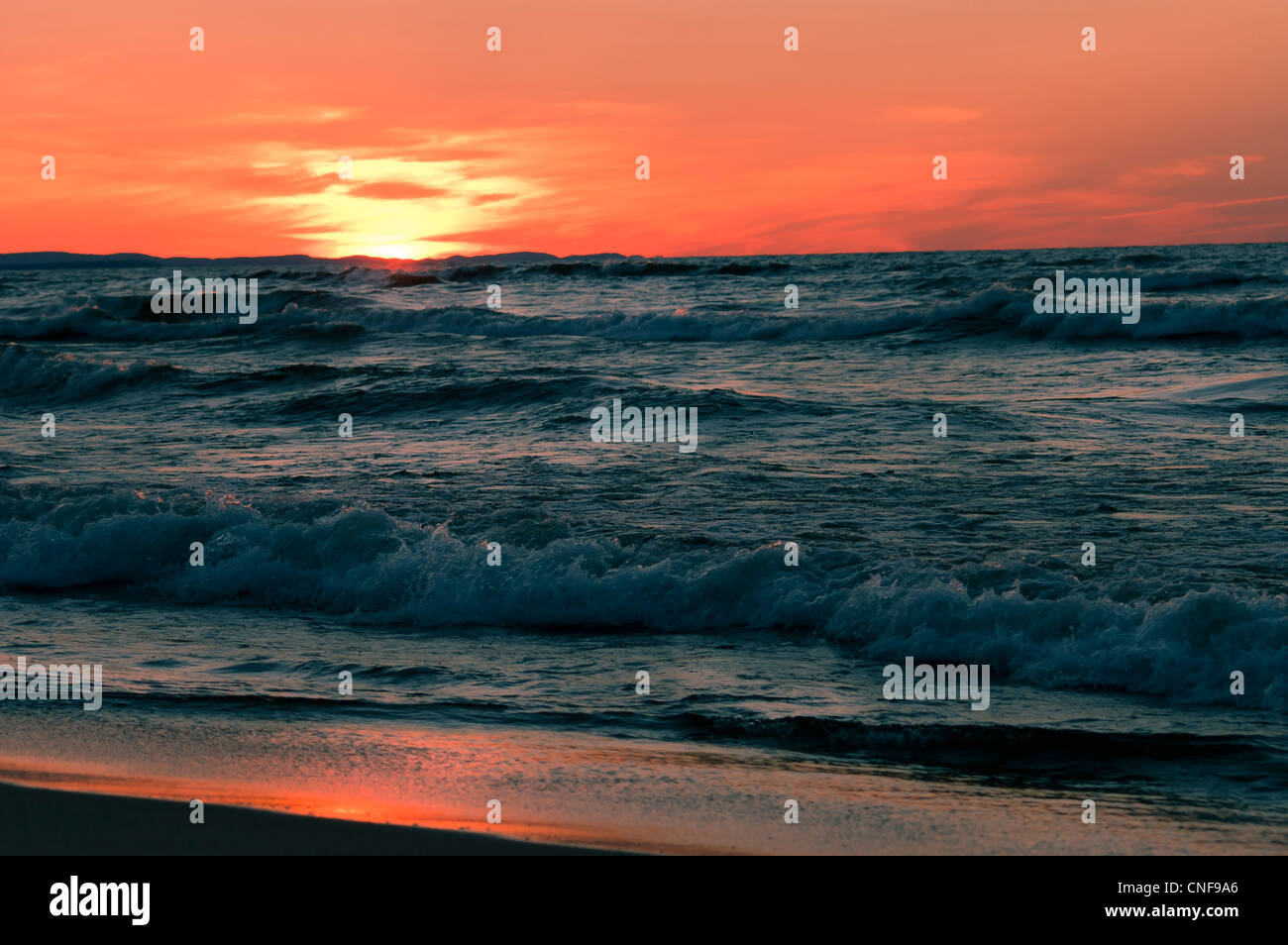 Sunset over beautiful Lake Superior in northern Michigan State, USA Stock Photo