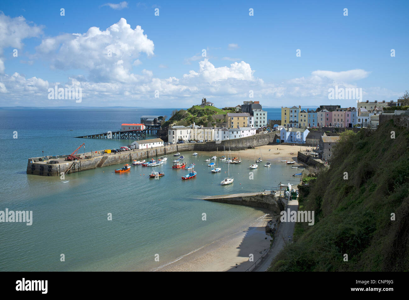 Tenby town and harbour Popular Welsh holiday resort Pembrokeshire South Wales UK Stock Photo