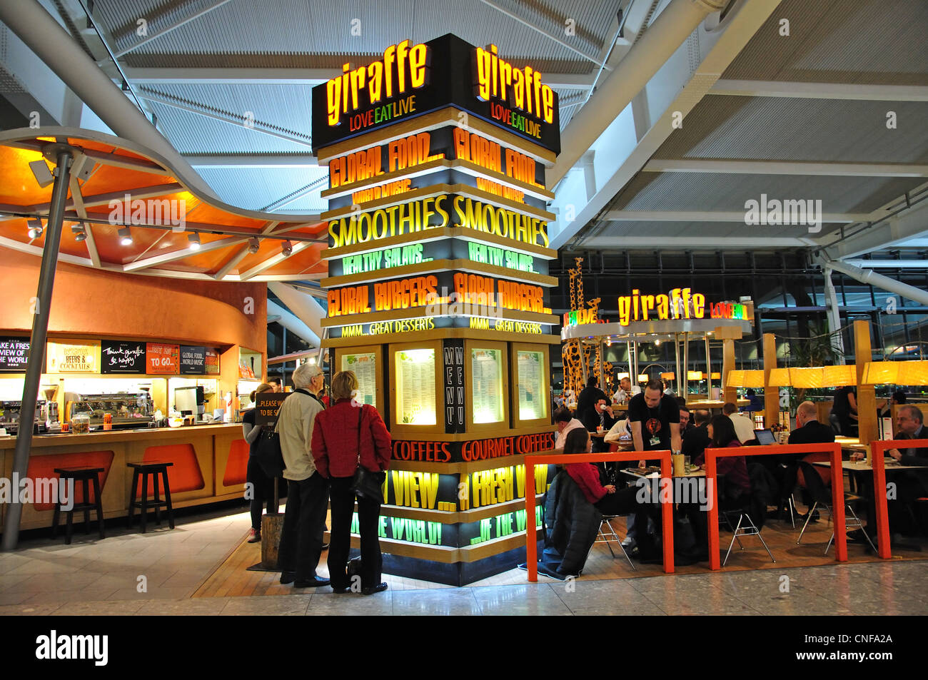 Giraffe Restaurant in Departures, Terminal 5, Heathrow Airport. London