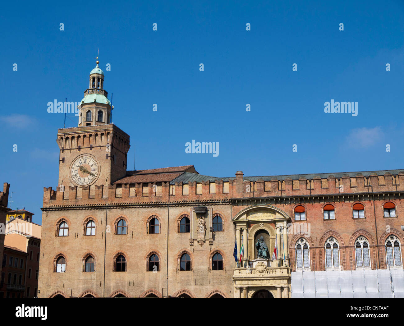 Beautiful Town Hall in the Medieval City of Bologna Italy Stock Photo