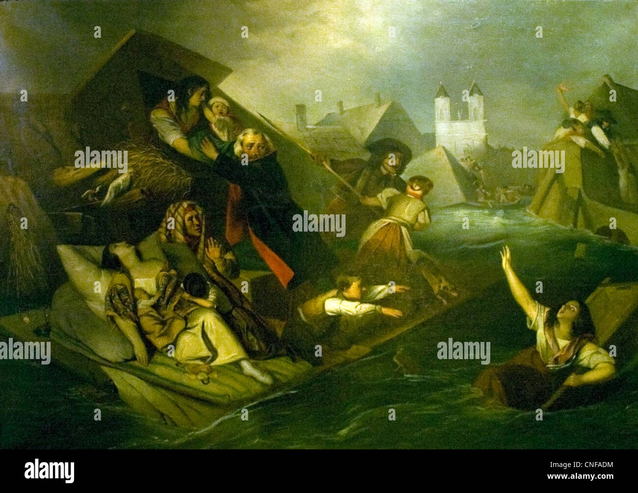 Flood in Pest, 1838 Johann Matthias Ranftl   Budapest Historical Museum Stock Photo