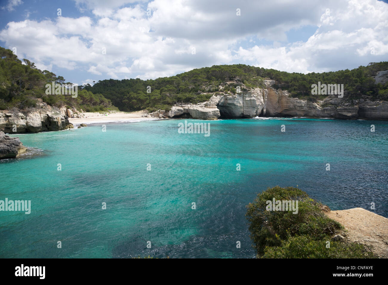 Mitjana beach at Menorca island in Spain Stock Photo