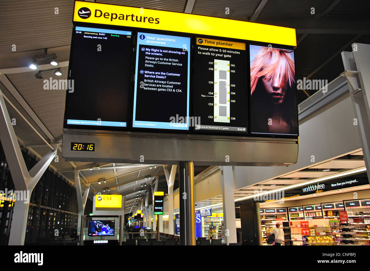 Electronic departure board in OR Tambo International Airport, Johannesburg, Gauteng Province, Republic of South Africa Stock Photo