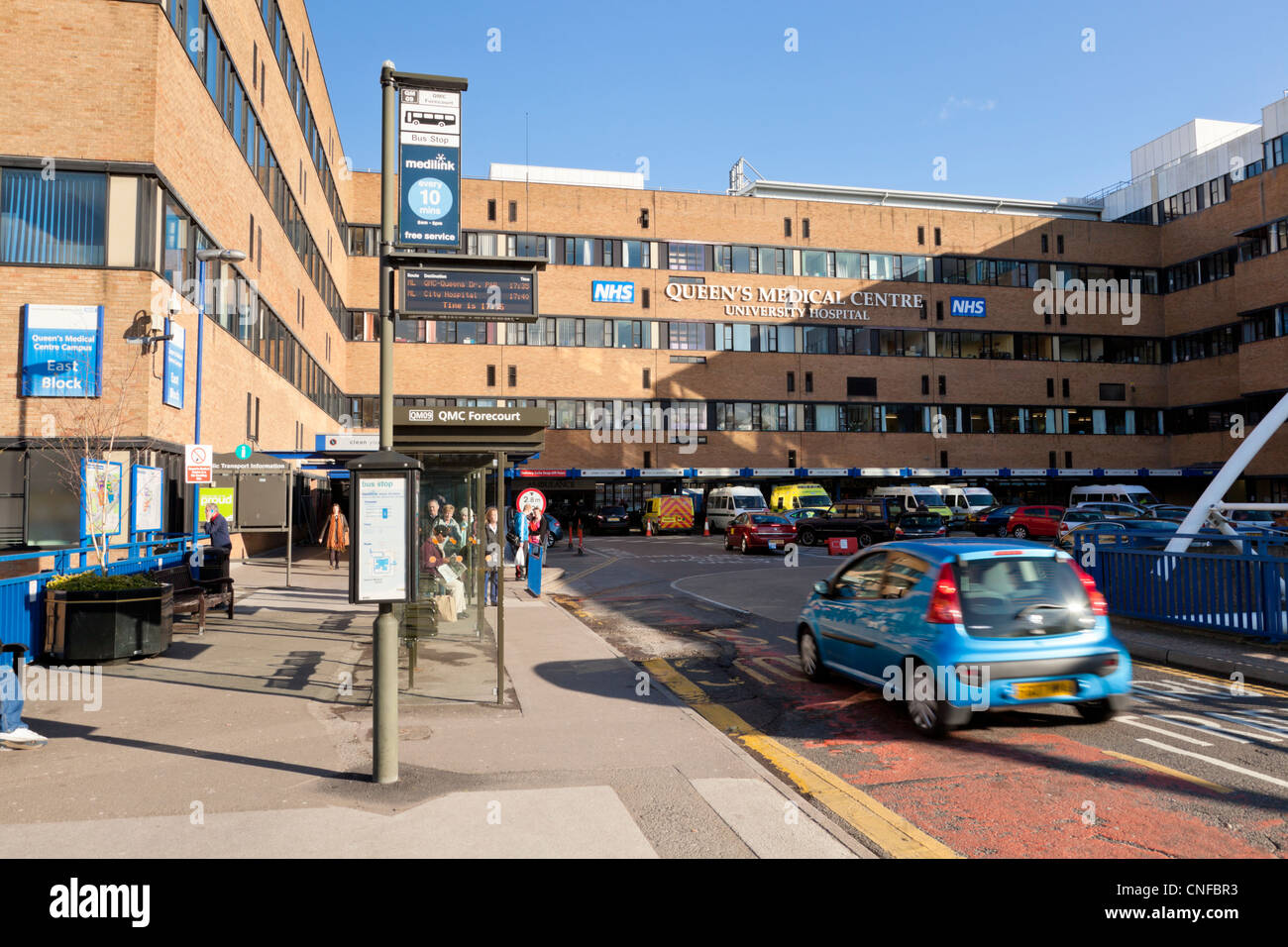 The hospital entrance at Queen's Medical Centre (QMC), Nottingham