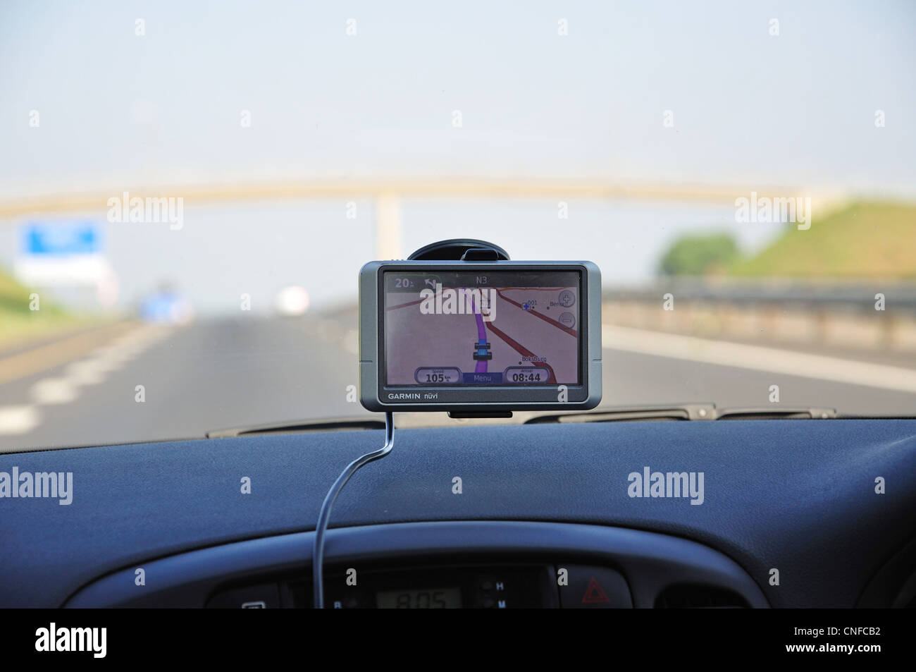 SAT NAV on dashboard of car, N1 Freeway, Johannesburg, Gauteng Province, Republic of South Africa Stock Photo