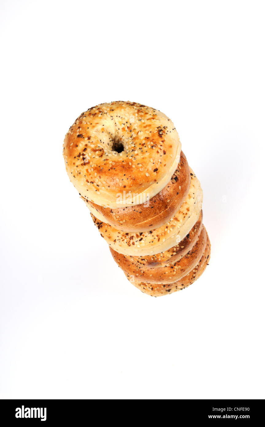 Stack of everything bagels Stock Photo
