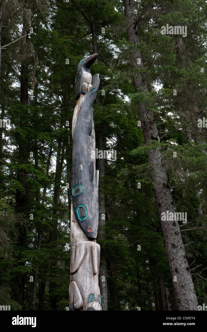 Tlingit totem poles at Sitka National Historical Park, Sitka, Alaska, USA Stock Photo