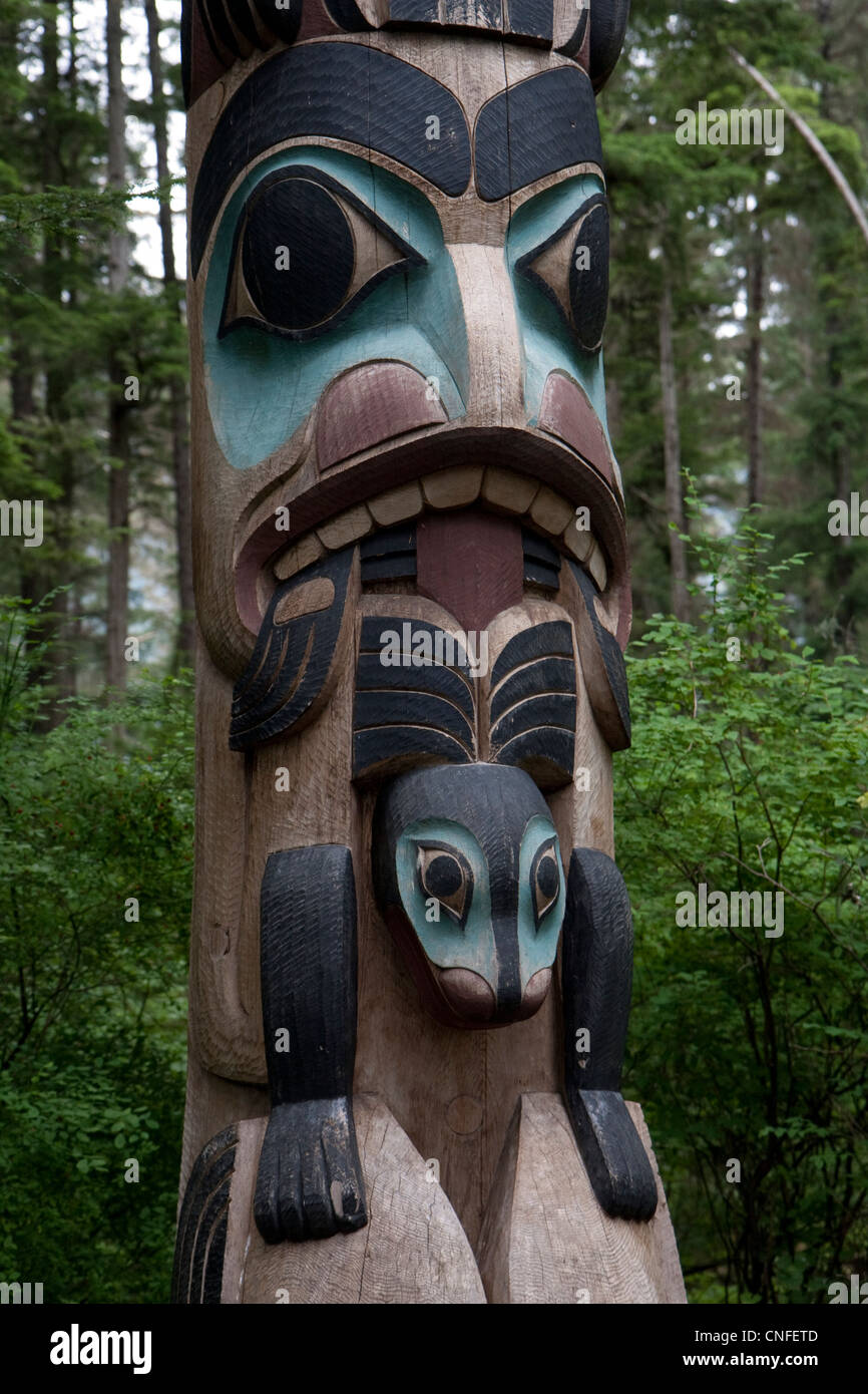 Tlingit totem pole detail at Sitka National Historical Park, Sitka ...