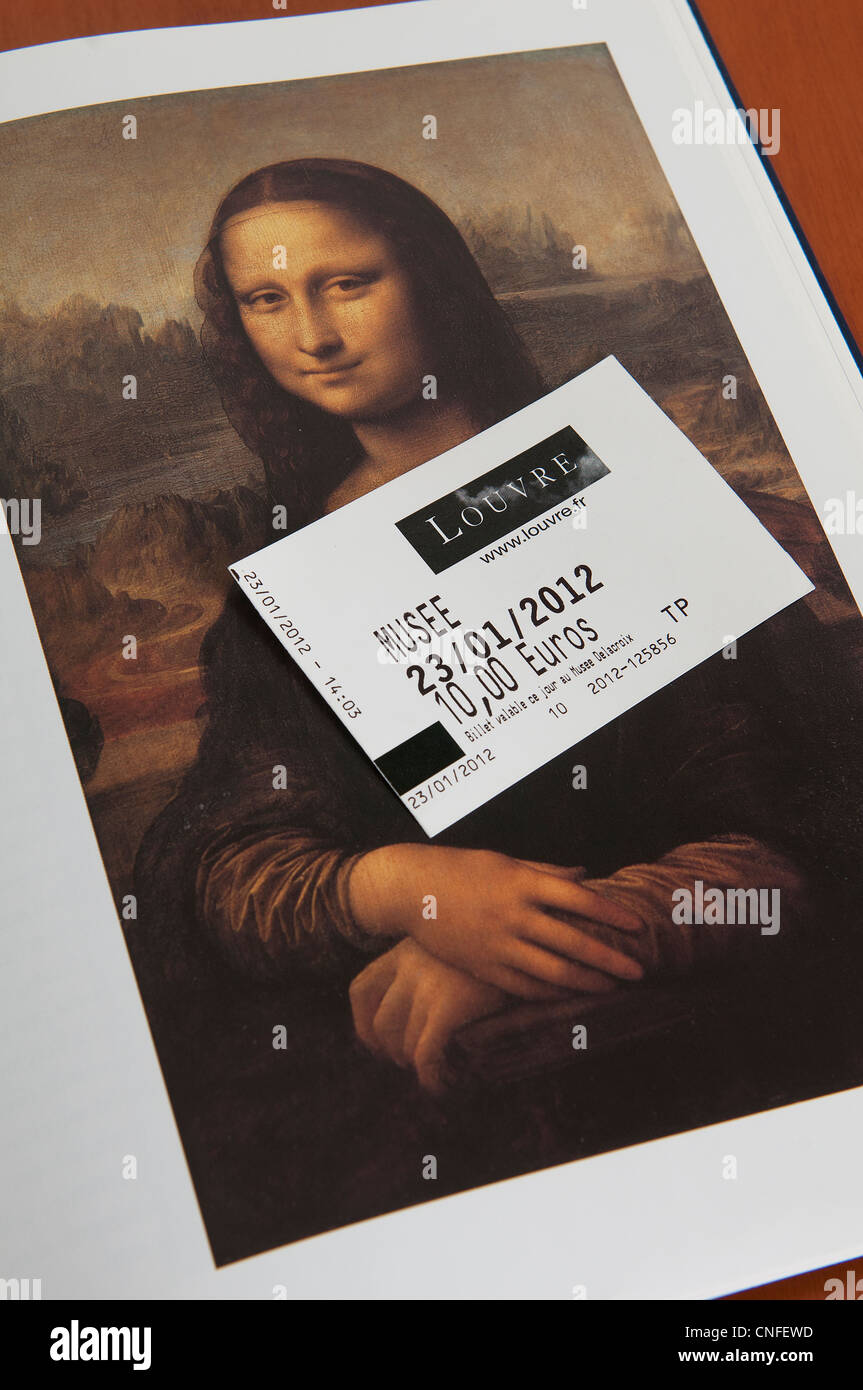 Louvre museum ticket with a catalog with the photo of Monna Lisa
