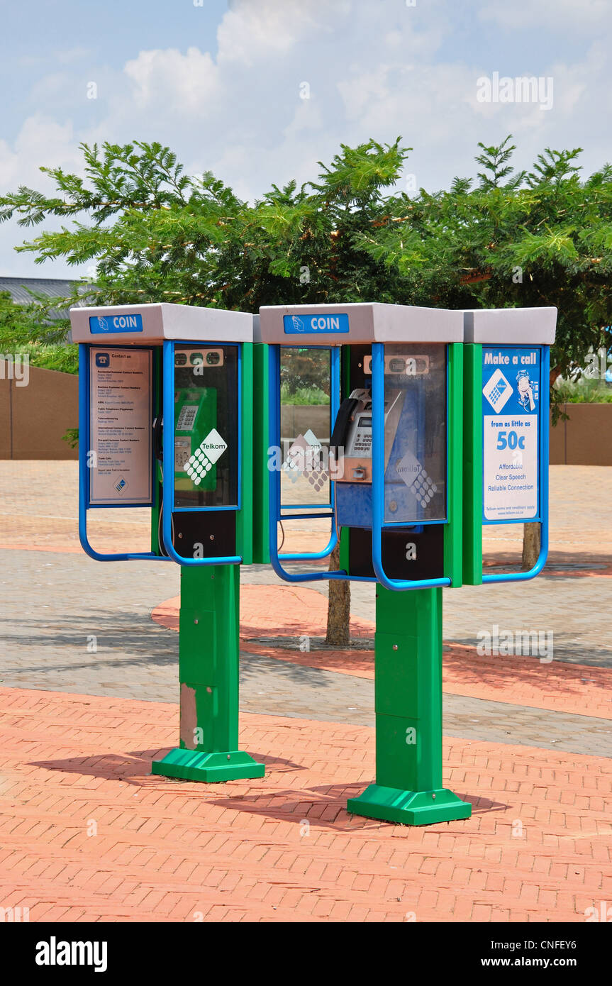 Telephone kiosks outside Soccer City Stadium, Nasrec, Johannesburg, Gauteng Province, Republic of South Africa Stock Photo