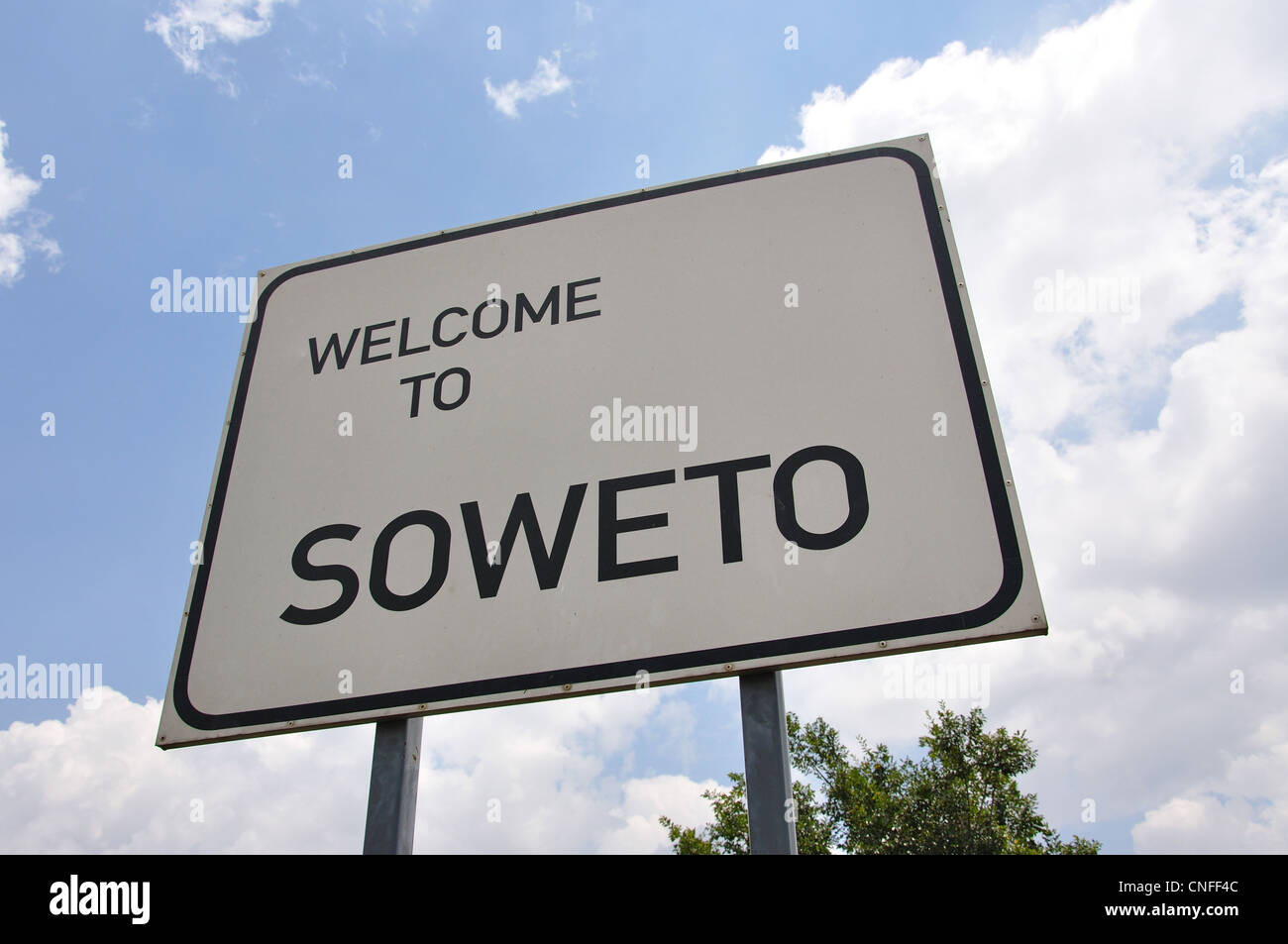 Welcome to Soweto sign, Soweto, Johannesburg, Gauteng Province, Republic of South Africa Stock Photo