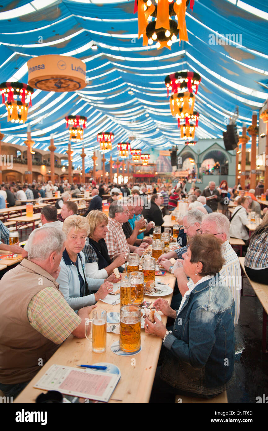 Beer festival hall at the Stuttgart Beer Festival, Cannstatter Wasen, Stuttgart, Germany. Stock Photo