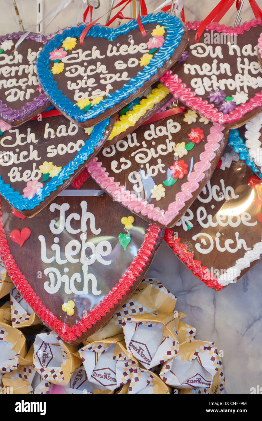 Decorative Lebkuchen gingerbread cookies at the Stuttgart Beer Festival, Cannstatter Wasen, Stuttgart, Germany. Stock Photo