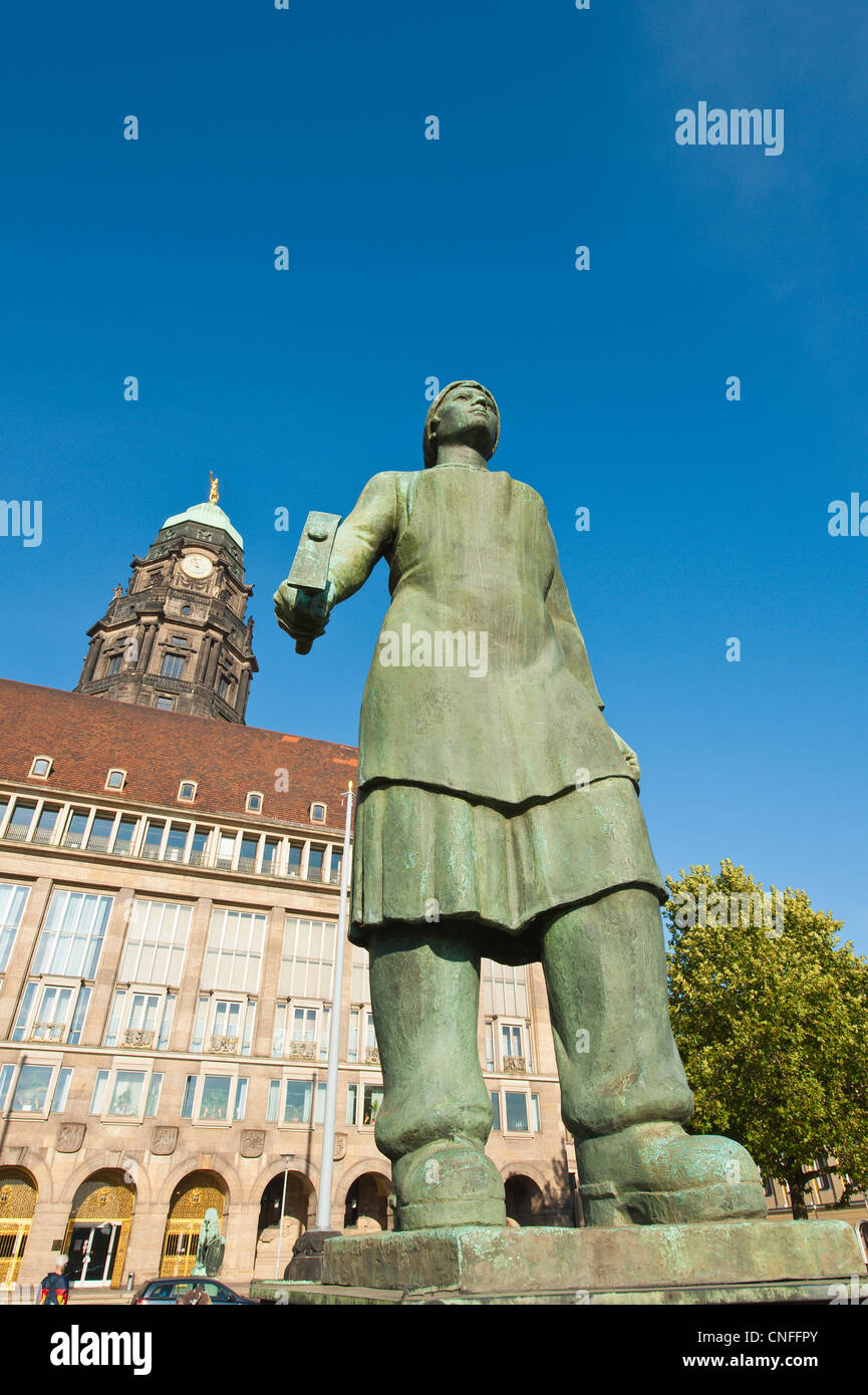 Trummerfrauen statue at the New Town Hall in Dresden, Germany Stock ...