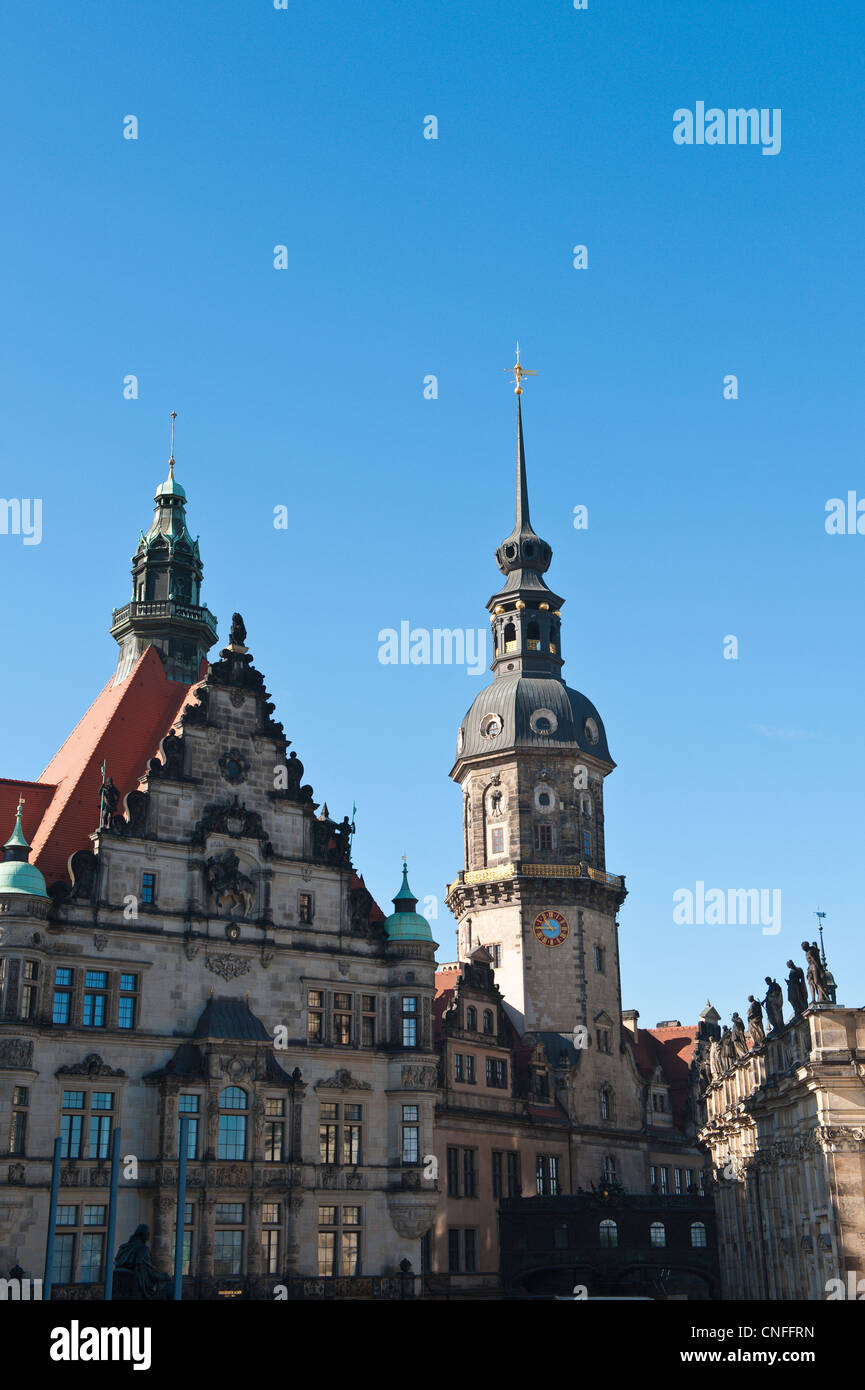 Royal Palace and Hausmann Tower Dresden, Germany. Stock Photo