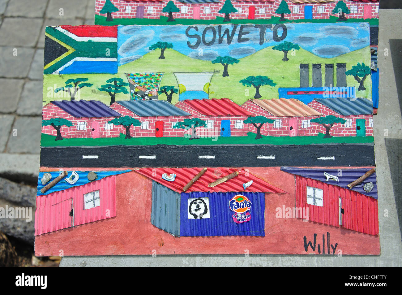 Soweto painting at street souvenir stall, Orlando West, Soweto, Johannesburg, Gauteng Province, Republic of South Africa Stock Photo