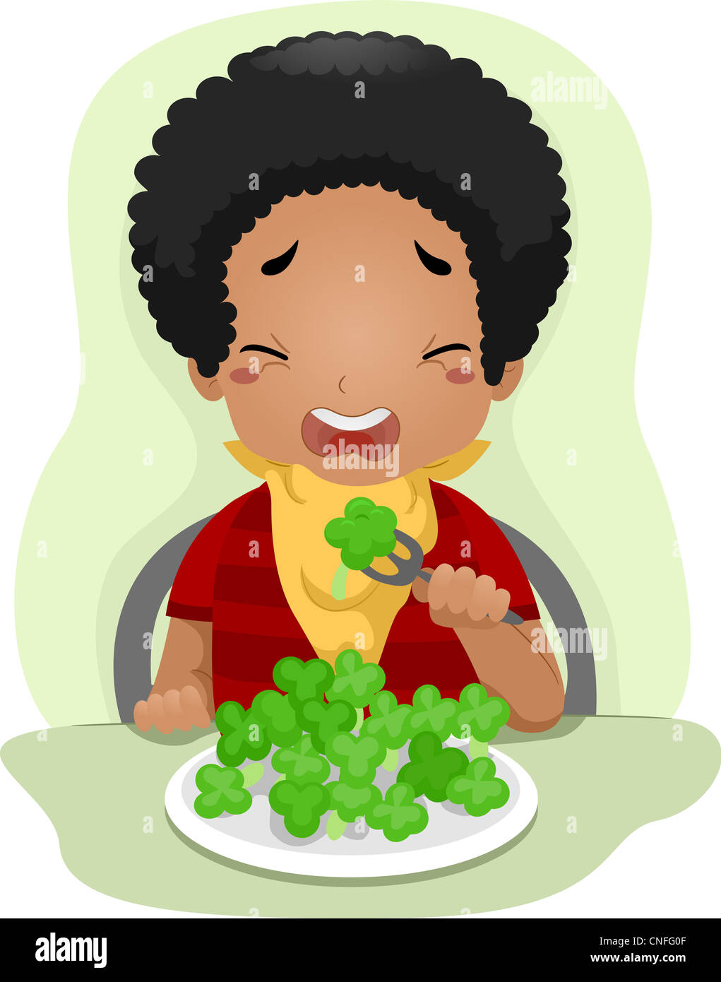 Illustration of a Kid Eating Vegetables Against His Will Stock Photo