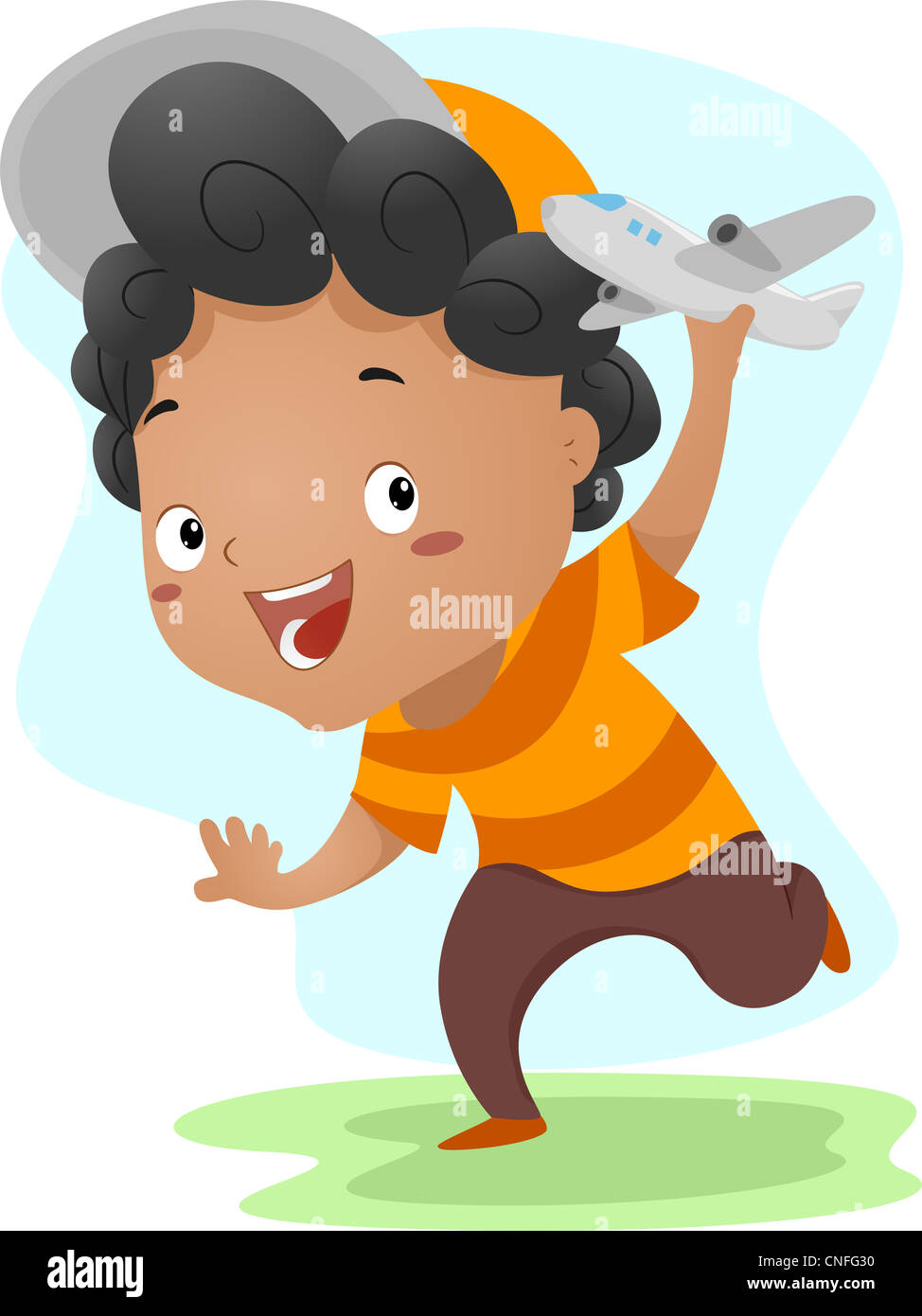 Illustration of a Kid Playing with a Toy Plane Stock Photo - Alamy