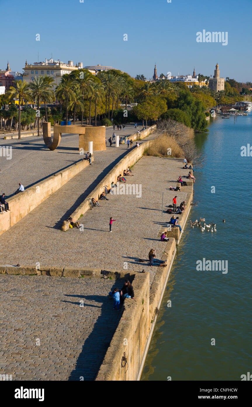Paseo del Marques del Contadero riverside promenade Seville Andalusia Spain Stock Photo