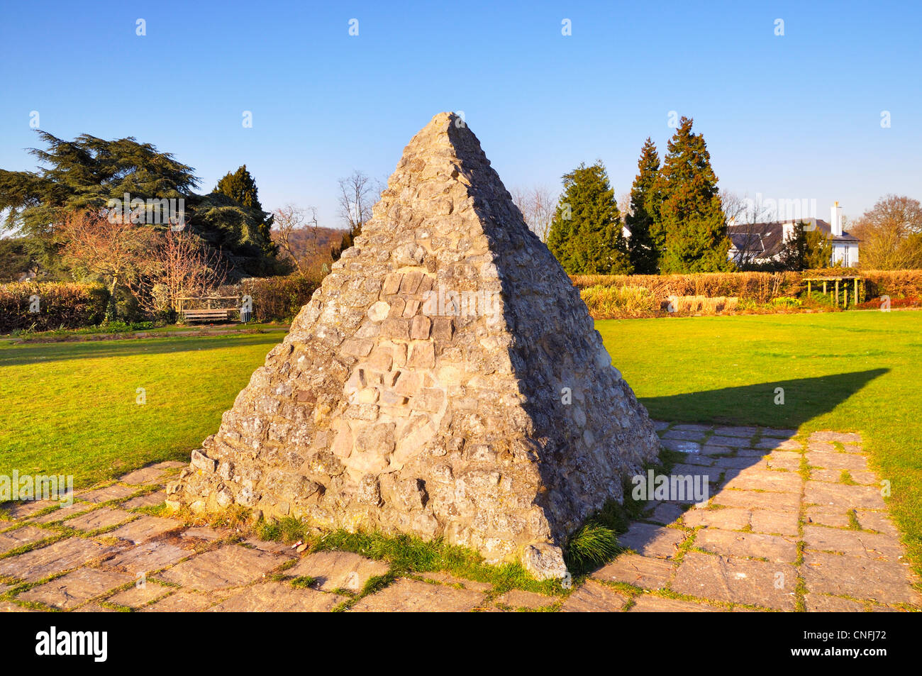 Pyramid in Reigate Castle Grounds (entrance to underground passageways leading to Baron's Cave), Reigate, Surrey, UK Stock Photo