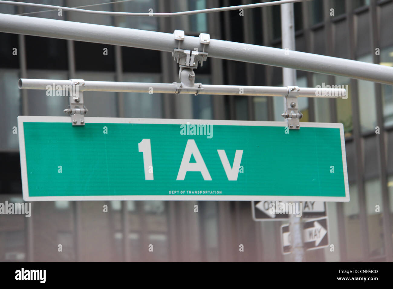 New York City hanging green street sign 1st avenue Stock ...