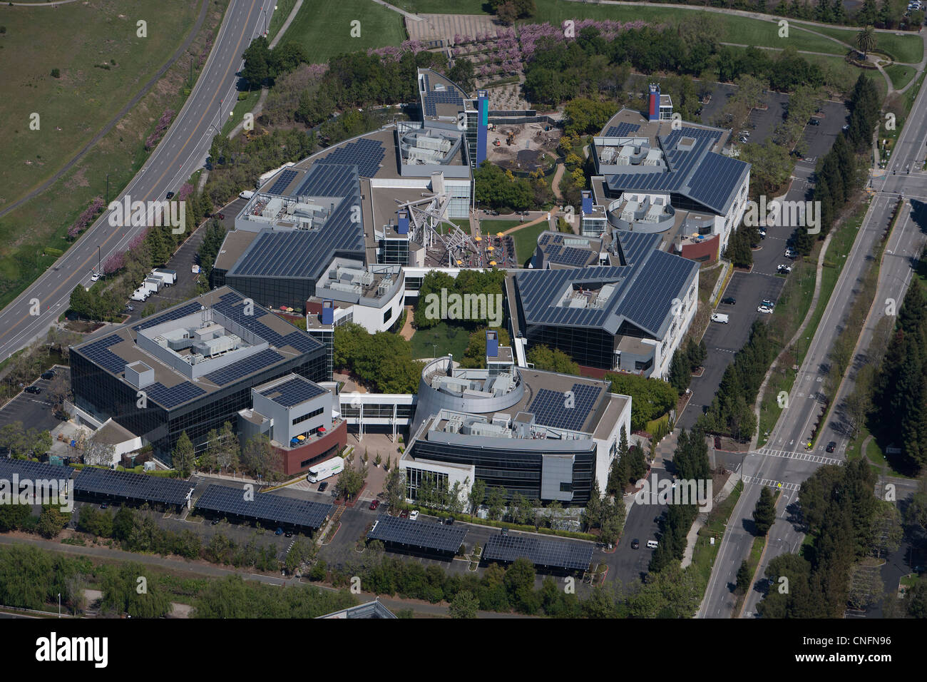 aerial photograph Google headquarters Mountain View, California Stock Photo