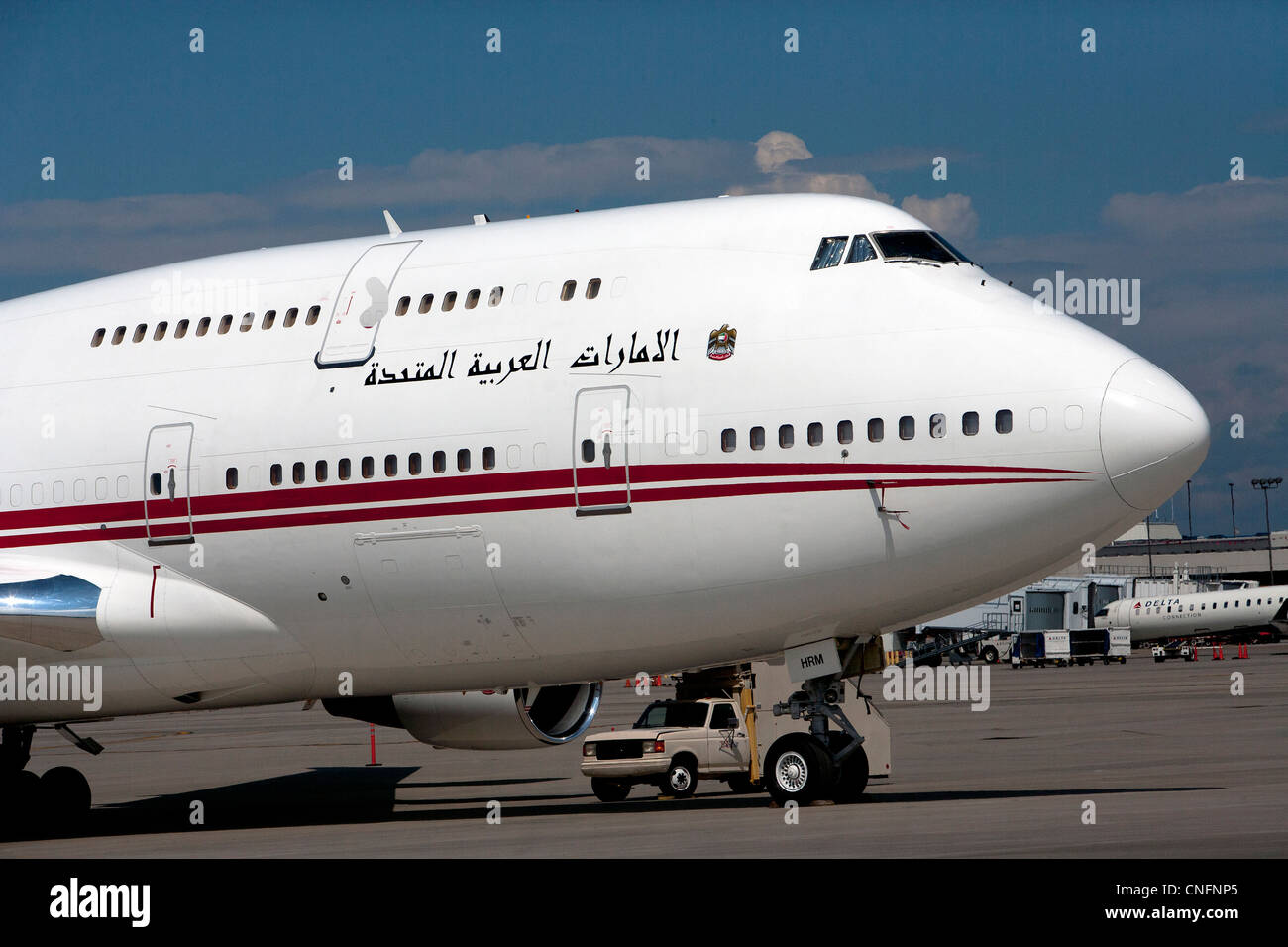 Boeing 747 of Sheik Mohammed Al Maktoum Blue Grass Airport, LEX, Lexington, Kentucky Stock Photo