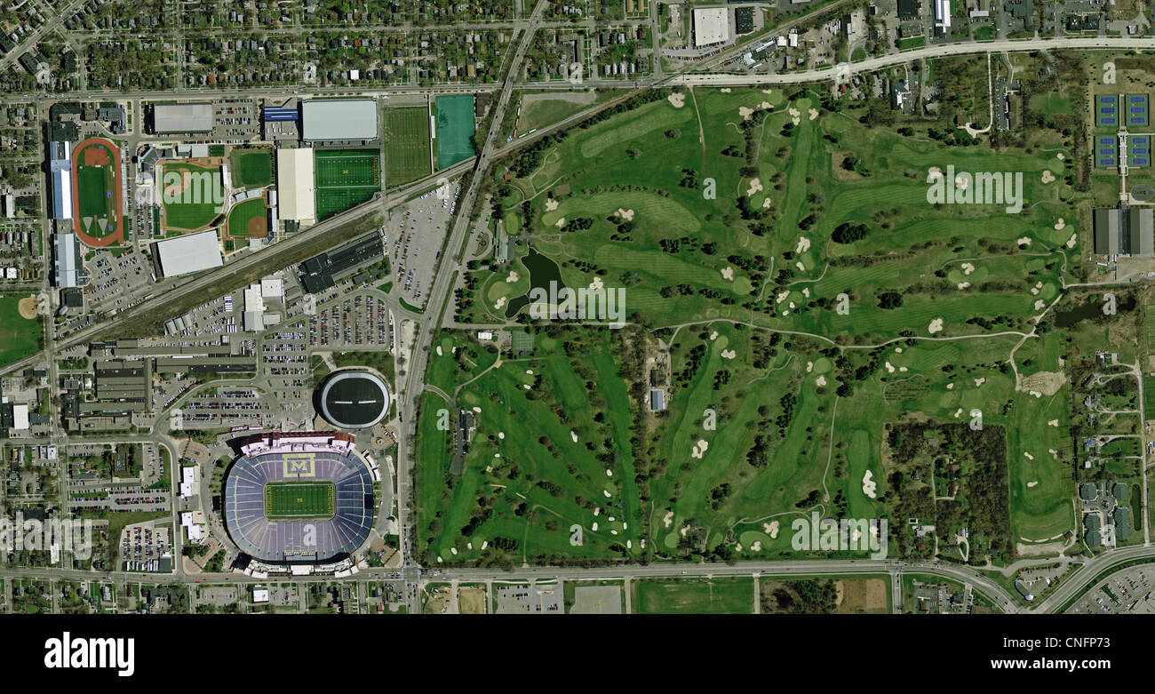 aerial photo map of University of Michigan Ann Arbor athletic facilities Stock Photo