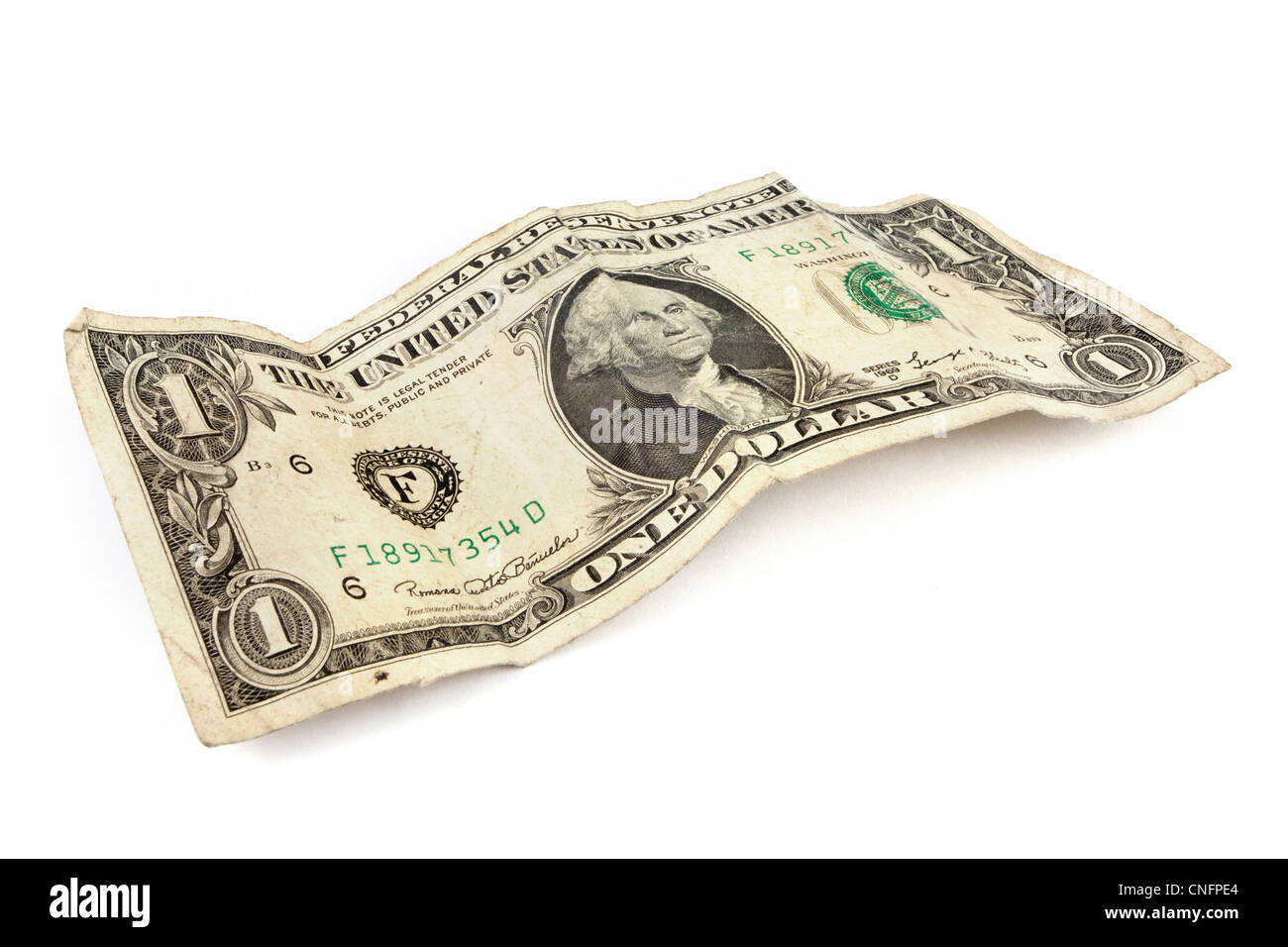 Old dollar bill on a white background Stock Photo