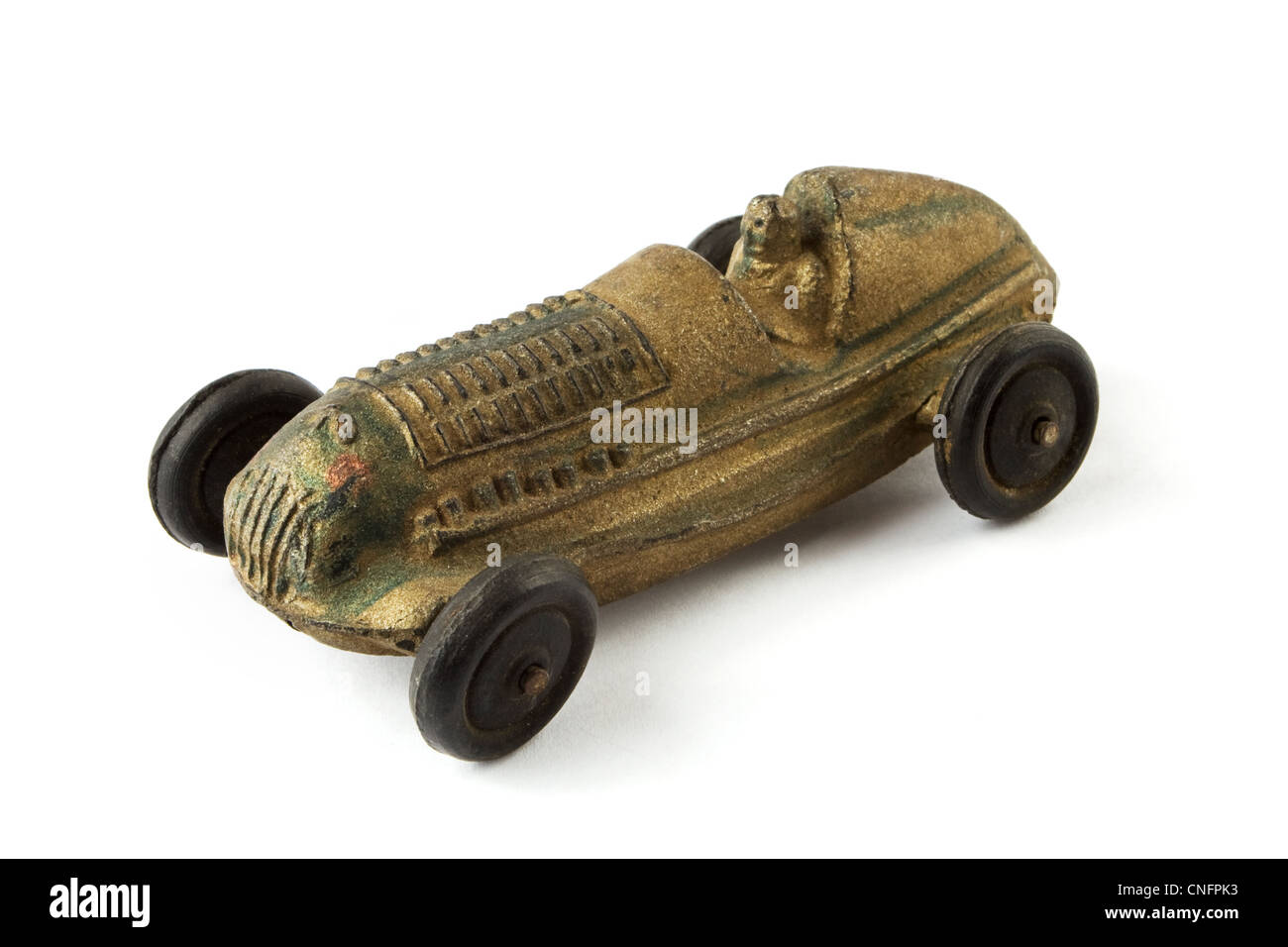 Antique toy racing car over white Stock Photo