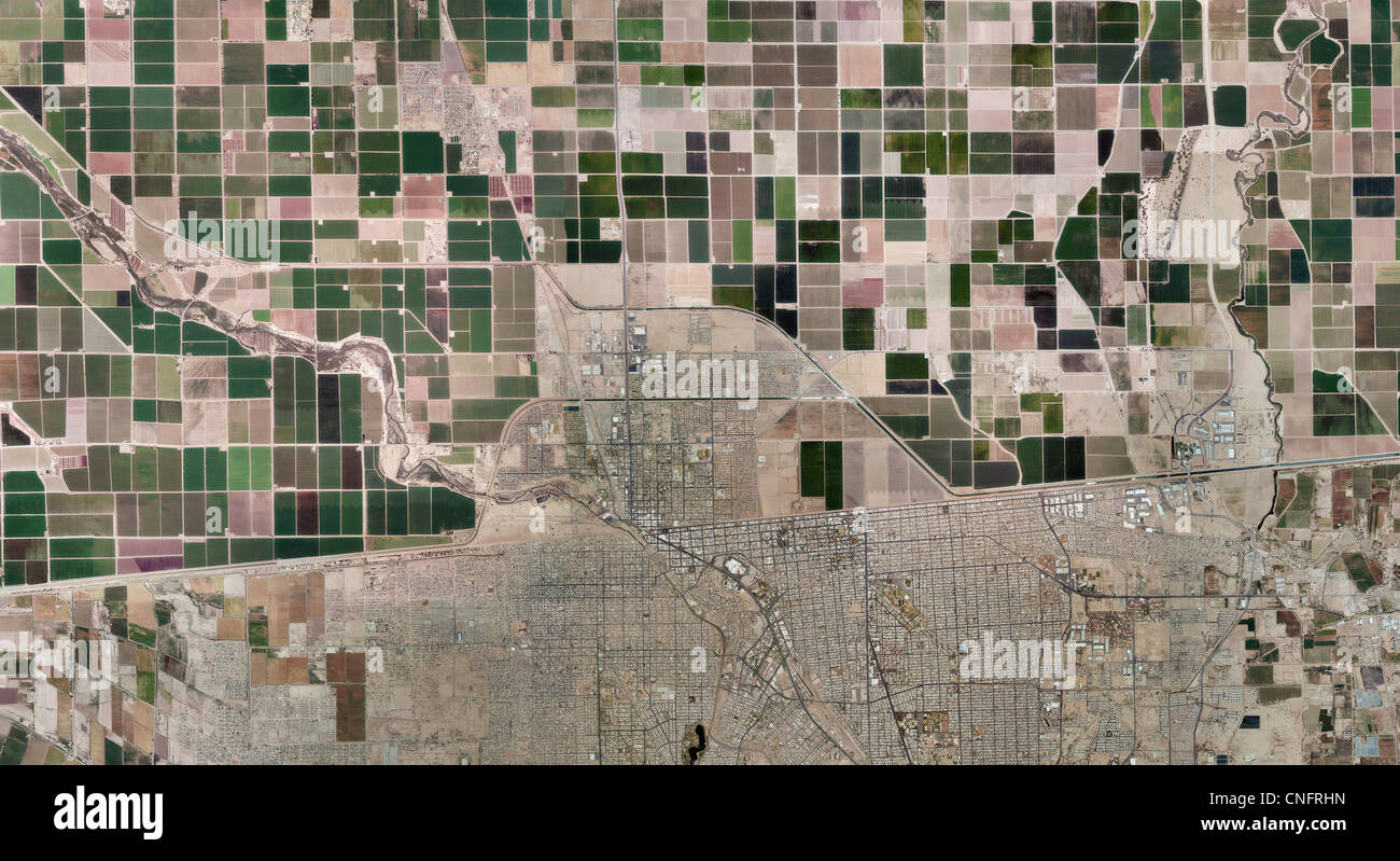 aerial photo map of US Mexican border Imperial Valley Calexico Stock Photo