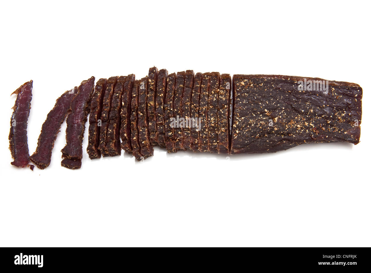 South African biltong (beef jerky) isolated on a white background Stock ...