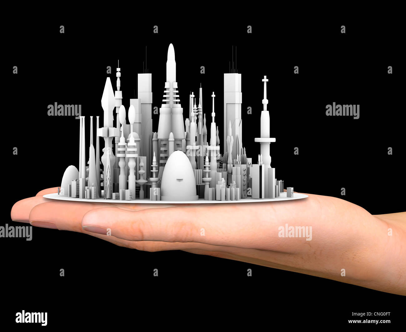 Hand with futuristic city Stock Photo