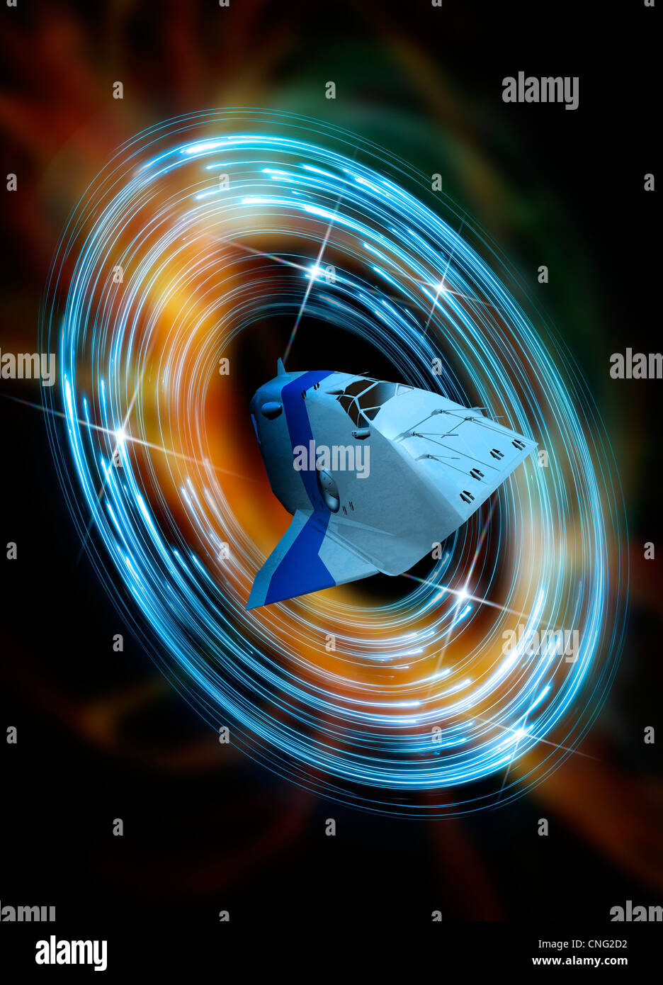 Time travelling spacecraft  artwork Stock Photo