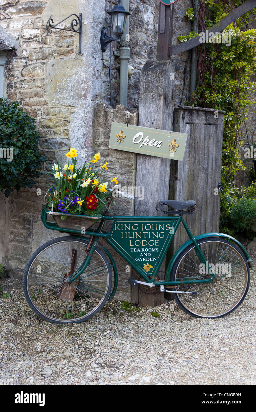 Decorative Bicycle advertising Tea Rooms at Lacock Wiltshire Stock Photo
