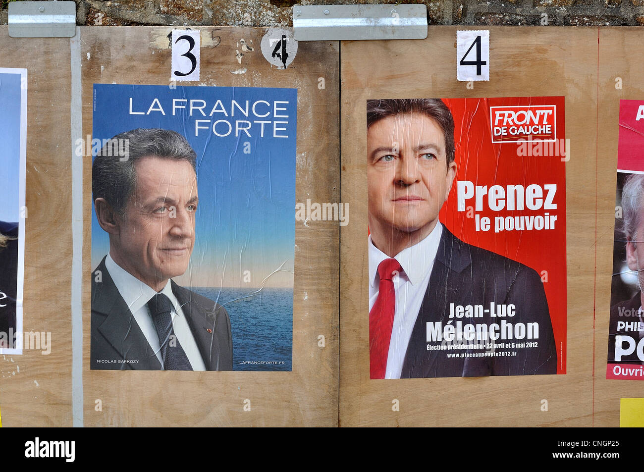 Elections of the President of the Republic in France, posters of the candidates for the first round. Stock Photo