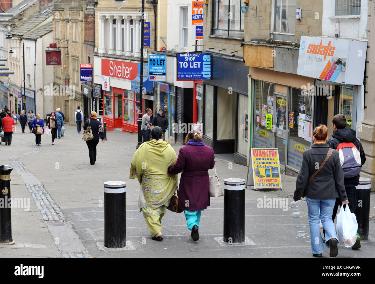 Bradford city centre post the Galloway election victory, showing closed units and charity